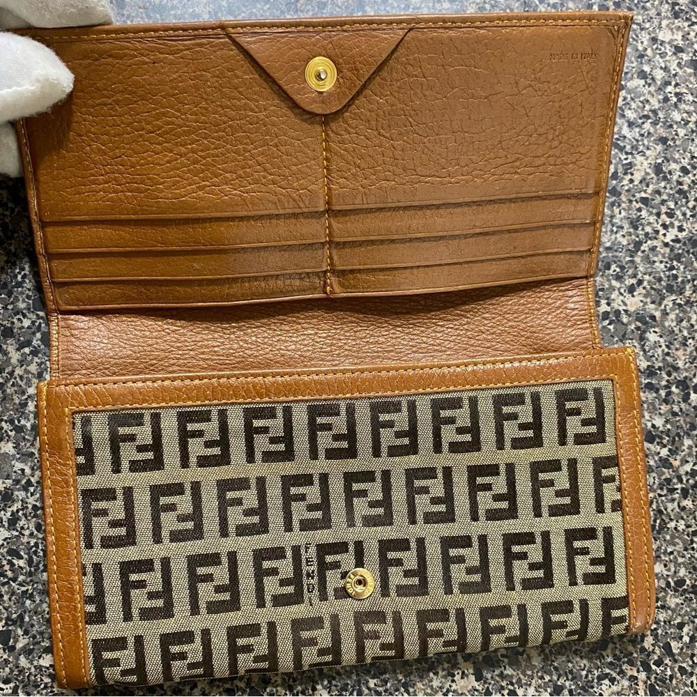 FENDI Zucca Canvas Leather Long Wallet Brown - Picture 3 of 13